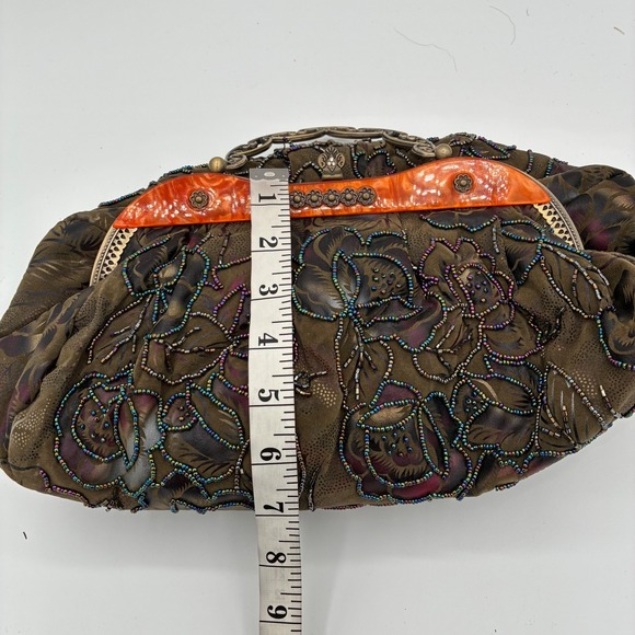 Vintage Beaded Floral Evening Bag‎ Clutch Purse Bronze Brown Party Prom Formal
